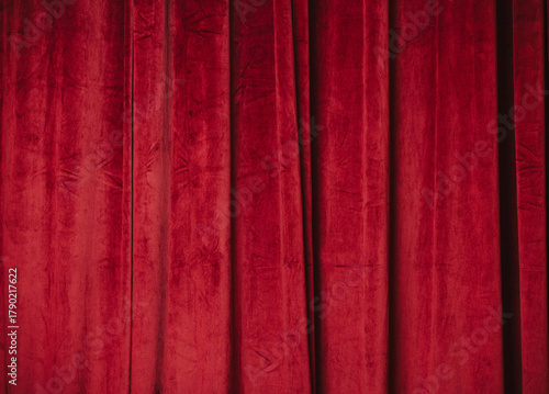 Red velvet curtain background with festive Christmas mood indoors