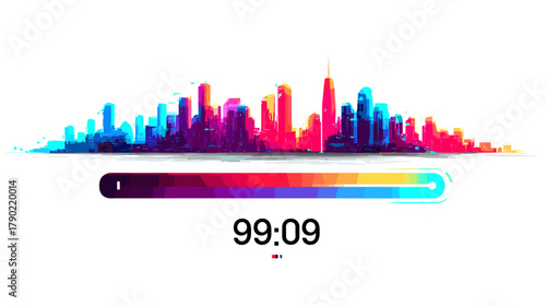 Vibrant Abstract Cityscape Vector with Digital Timer