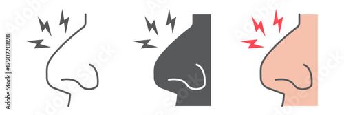 Nose pain icon, body and painful, nose ache sign, vector graphics, a linear pattern on a white background. editable stroke