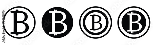 Bitcoin and Dollar Cryptocurrency Icon Set – Digital Currency, Blockchain, Money Exchange, and Payment Vector Symbols