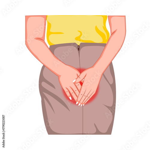 Woman Experiencing Vaginal Discomfort – Urinary Incontinence and Itching Concept Illustration
