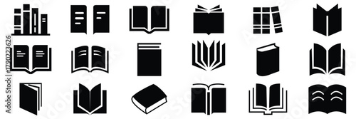 Book Icon Set – Education, Learning, Reading, Language, and Study Vector Symbols Collection
