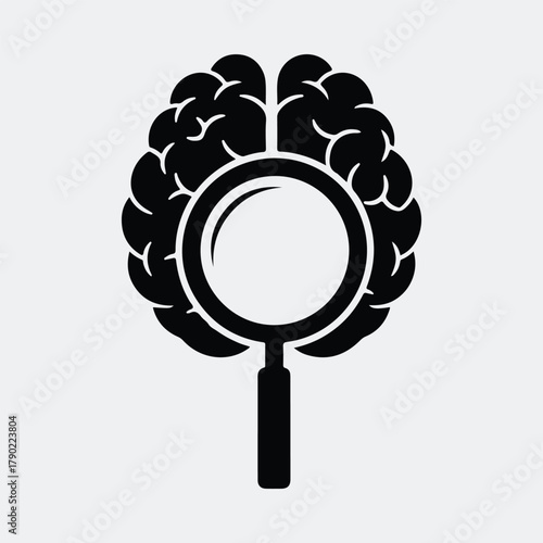 Silhouette brain with magnifying glass for investigation and analysis vector illustration