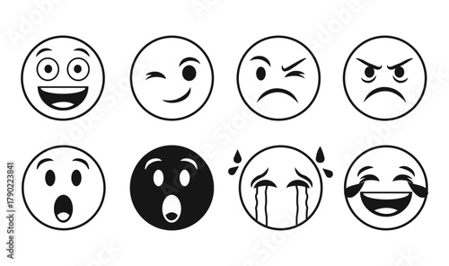 Vector Emoji Faces Showing Different Moods and Reactions