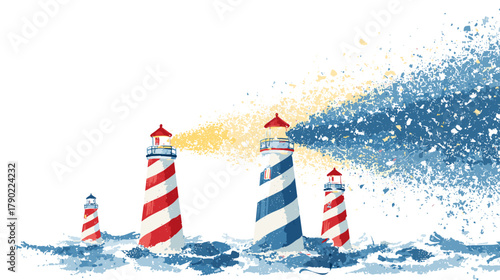 Colorful Lighthouse Illustration with Dynamic Paint Splatter Effect