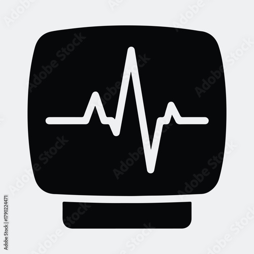 Silhouette heart rate monitor with ekg line vector illustration