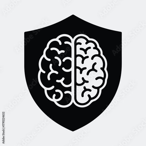 Silhouette human brain in shield symbolizes protection and intelligence vector illustration
