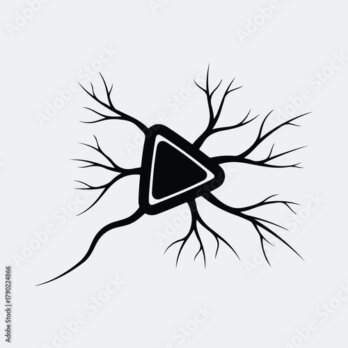 Silhouette nerve cell neurons with triangular nucleus vector illustration