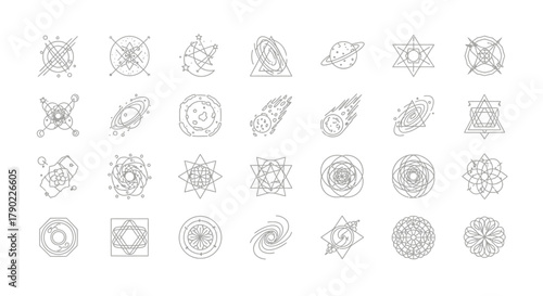 Celestial Alchemy: A Line Art Collection of Cosmic Elements and Geometric Symbols