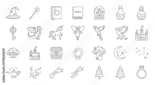 Enchanting Line Art: Fantasy and Magical Elements Collection for Creative Projects