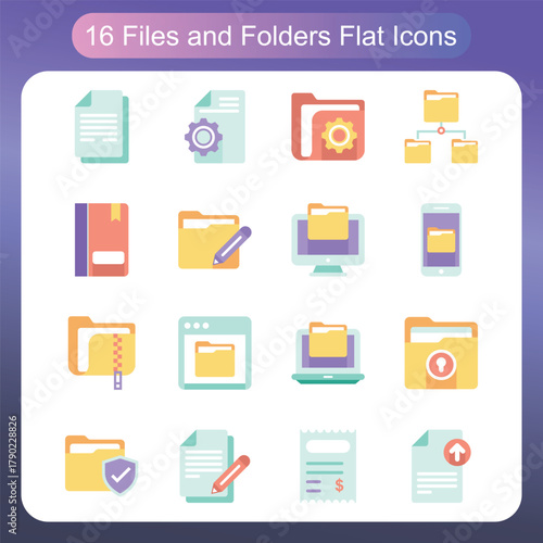 Digital Files And Folder Management Flat Icon Set