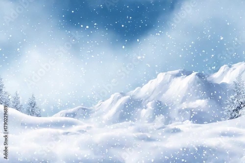 Wallpaper Mural Serene Winter Landscape: Capturing the tranquil beauty of a snowy winter landscape, where delicate snowflakes gently fall over a pristine expanse of snow-covered mountains and trees. Torontodigital.ca