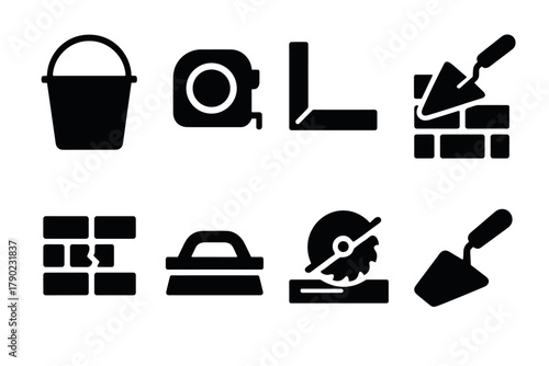 Set of construction tool silhouettes for building and diy projects