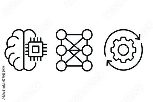 Artificial intelligence concept with neural network and automation icons