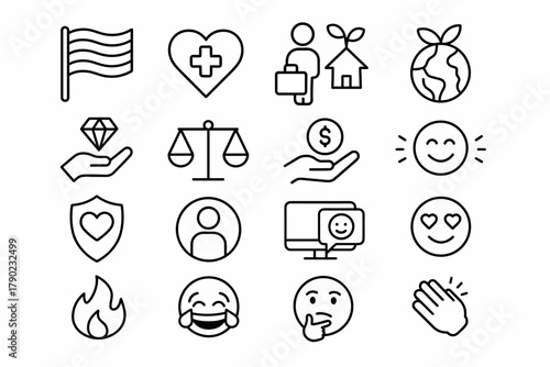Minimalist icons for health, environment, and emotions