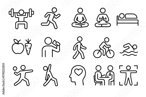 Minimalist icons for fitness, wellness, and healthy living activities
