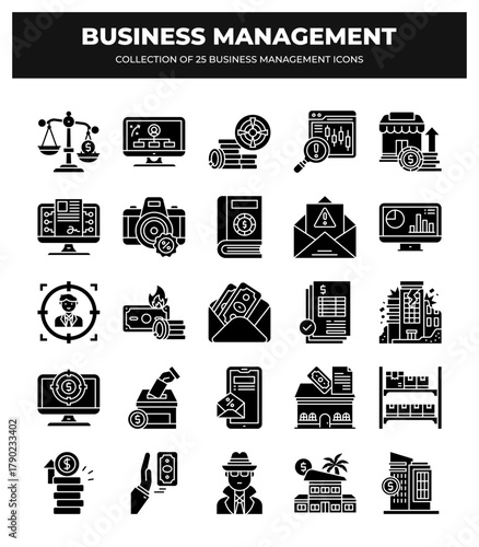 Collection of 25 Business Management Icons: Streamline Your Workflow