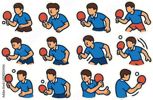 Dynamic ping pong players in action: cartoon style expressions and moves