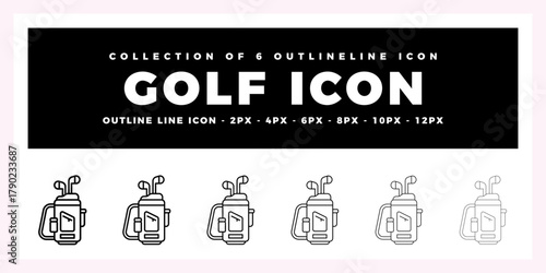 Golf Ball Icon Set. Collection of 6 Outline Line Icons