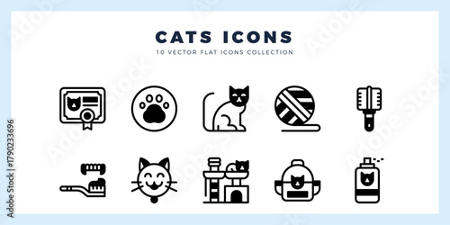 10 Cats Lineal Fill icon pack. vector illustration.