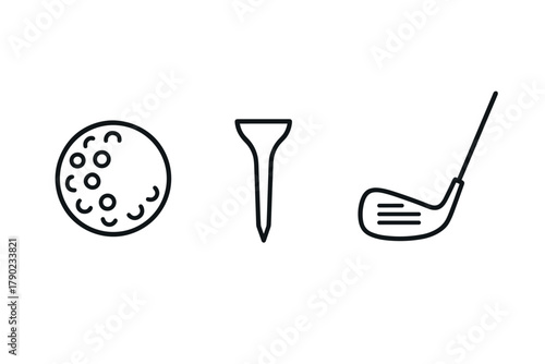 Minimalist outline design of golf ball, tee, and club for sporting enthusiasts