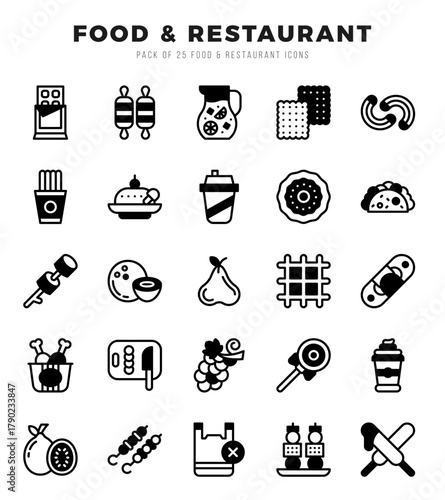 Food and Restaurant Icons bundle. Lineal Filled style Icons. Vector illustration.