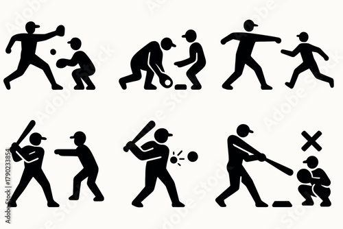 Silhouette collection of people playing sports: baseball, basketball, running