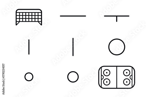 Minimalist table hockey game elements with linear icons and symbols