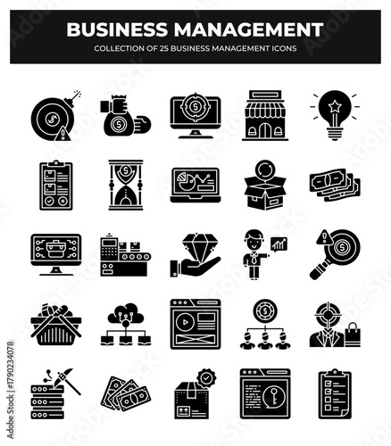 Collection of 25 Business Management Icons: Strategy. Planning. Marketing. Finance