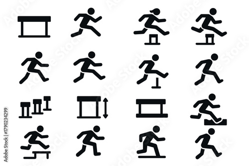Athlete hurdle icons collection: dynamic silhouettes for sports design projects