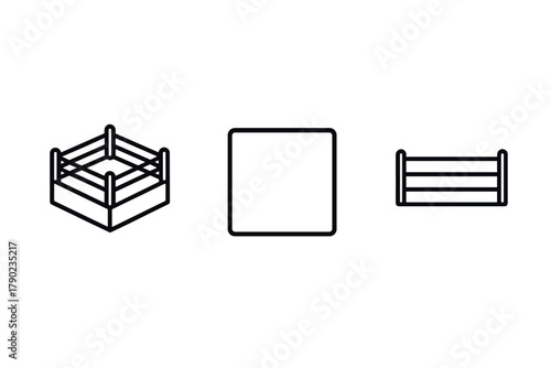Minimalist wrestling and boxing ring icons in linear style