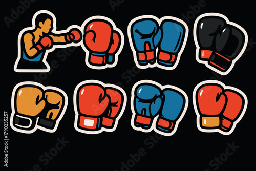 Colorful boxing glove sticker collection featuring bold athlete animation