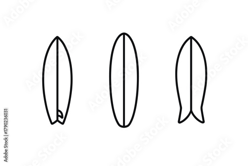 Minimalist surfboard outlines in black and white on simple white background