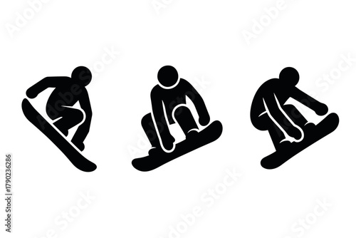 Silhouette snowboarding icons featuring dynamic poses
