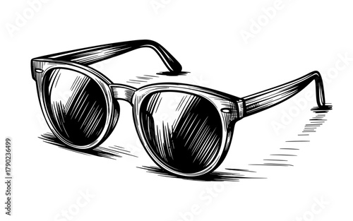 a pair of sunglasses with detailed shading and highlights, representing fashion, summer, and style.