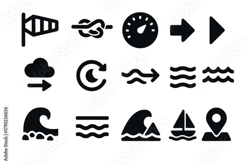 Weather and navigation icon set for marine and sailing applications