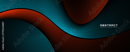 3D blue orange lines techno abstract background overlap layer on dark space with waves effect decoration. Modern graphic design element stripes style concept for web, flyer, card, or brochure cover