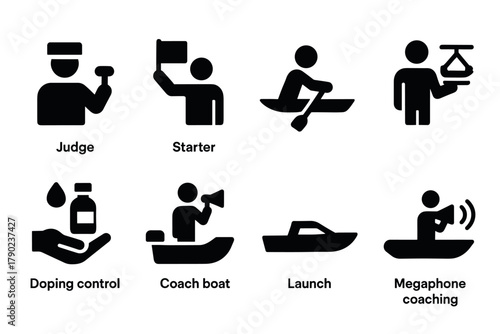 Simple icons of rowing and water sports equipment for event planning