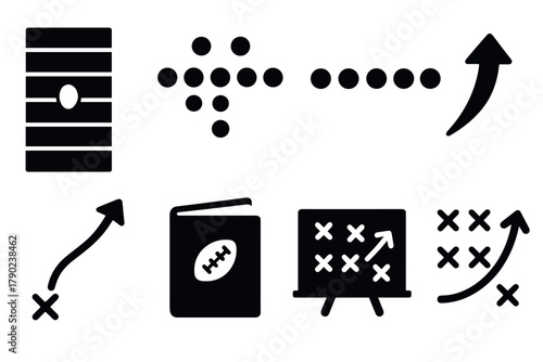 Football strategy icons set: playbook, tactics, and game plan symbols
