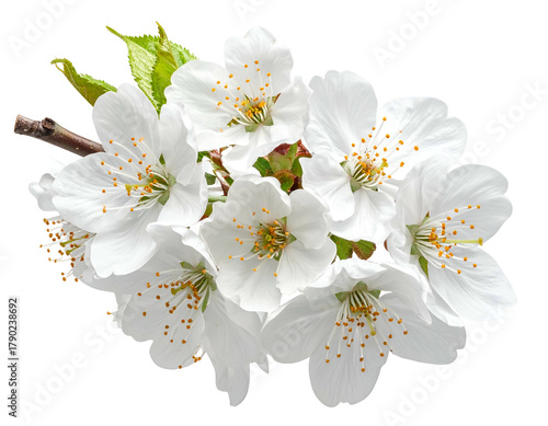 Delicate white blossoms on branch