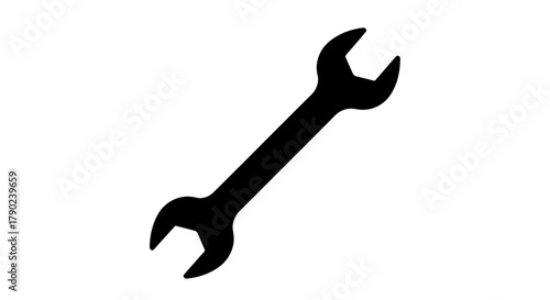 A black silhouette of an open-ended wrench tool isolated on a white background, positioned diagonally.