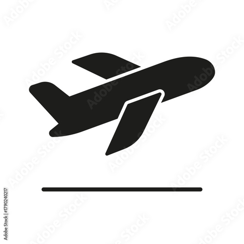 Airplane Landing Solid Icon. Aviation, Travel, And Transportation Silhouette Symbol. Airport Arrival And Airplane Descent Indicator. Isolated Vector Illustration