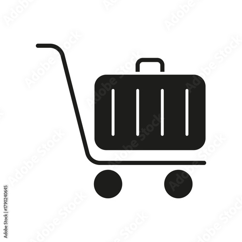 Luggage On Cart Solid Icon. Travel Convenience, Baggage Transport, And Airport Services Silhouette Symbol. Efficient Packing And Mobility. Isolated Vector Illustration