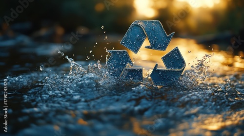 River sunset recycle symbol splash environmental