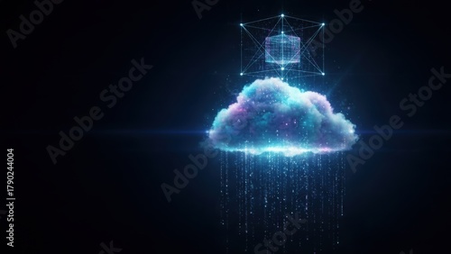 A futuristic digital cloud emitting data rain symbolizing iot security and internet of things technology
