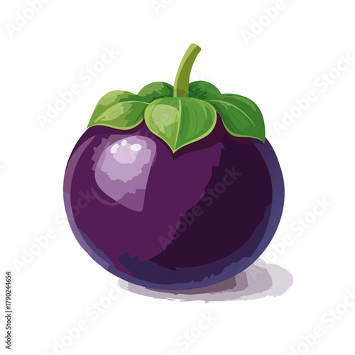 A single, perfectly round passion fruit with a wrinkled, dark purple skin sits prominently.