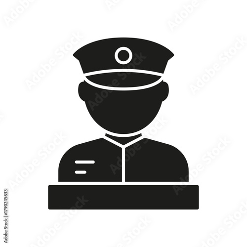 Police Officer Silhouette Icon. Law Enforcement, Security Personnel, And Authority Representation Symbol. Professional Role And Public Safety Illustration. Isolated Vector Illustration