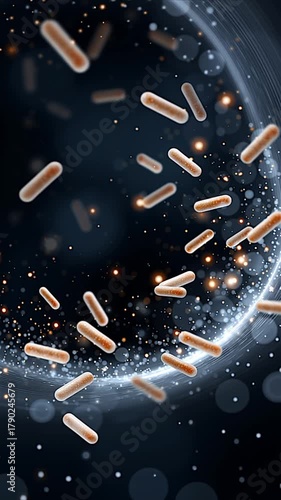 Probiotics bacteria animation showing balanced gut microbiome, healthy digestive system visualization