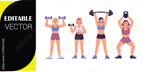 Women Exercising with Weights Flat Illustration exercise