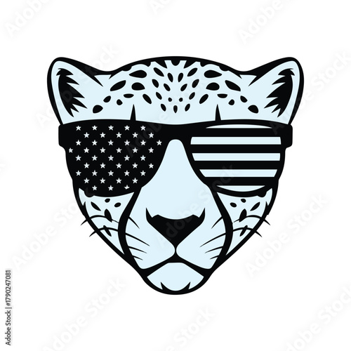 Patriotic Cheetah Head with American Flag Sunglasses